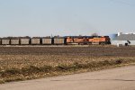 BNSF 9298 & 9398 lead a unit coal train up the slight grade out of York to points east